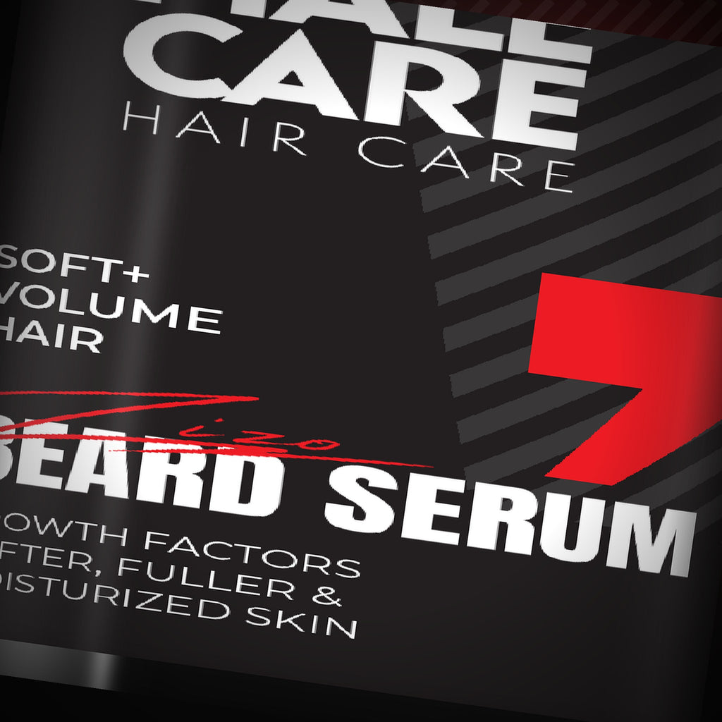 Close-up of the Signature Beard Serum Soft + Volume label