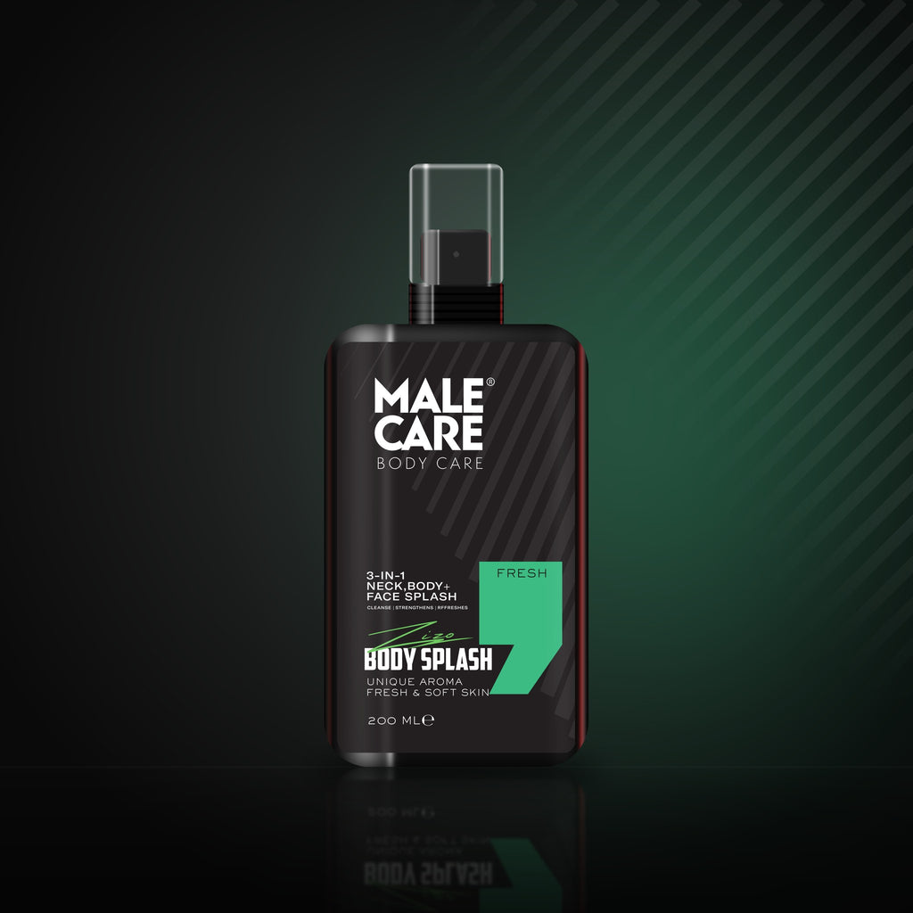 Signature 3-in-1 Body Splash in Fresh scent, black bottle with green label accent on a dark reflective surface