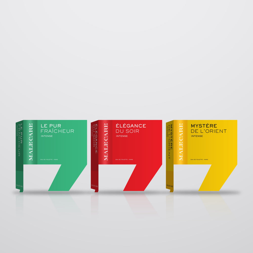 The MALE CARE Eau de Toilette collection: Le Pur Fraîcheur, Élégance du Soir and Mystère de l'Orient